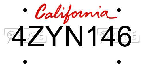 4ZYN146 California License Plate