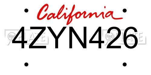 4ZYN426 California License Plate
