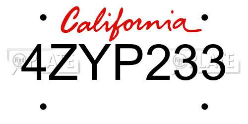 4ZYP233 California License Plate