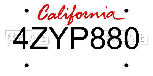 4ZYP880 California License Plate