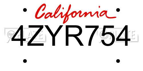4ZYR754 California License Plate