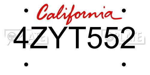 4ZYT552 California License Plate
