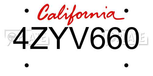 4ZYV660 California License Plate