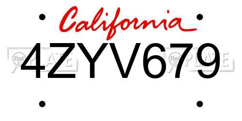 4ZYV679 California License Plate