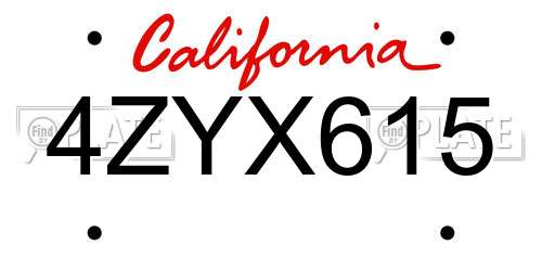4ZYX615 California License Plate