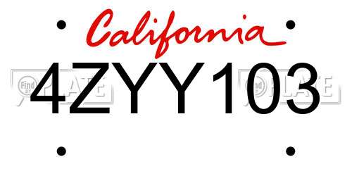 4ZYY103 California License Plate