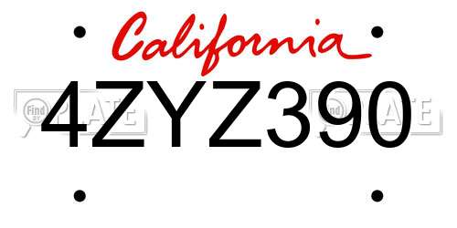 4ZYZ390 California License Plate