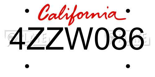 4ZZW086 California License Plate