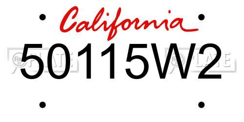 50115W2 California License Plate