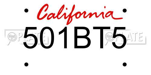 501BT5 California License Plate