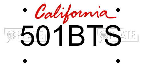 501BTS California License Plate