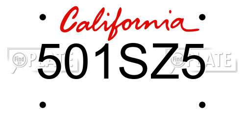 501SZ5 California License Plate