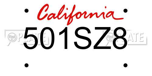 501SZ8 California License Plate
