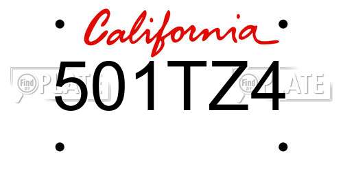 501TZ4 California License Plate