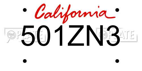 501ZN3 California License Plate
