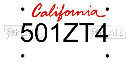 501ZT4 California License Plate