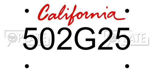 502G25 California License Plate