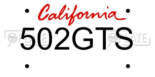 502GTS California License Plate