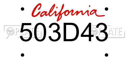503D43 California License Plate