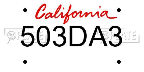 503DA3 California License Plate