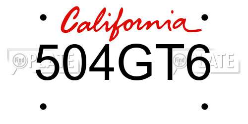 504GT6 California License Plate