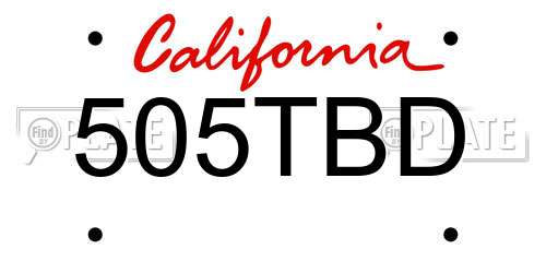 505TBD California License Plate