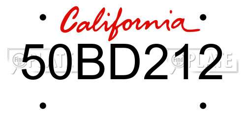 50BD212 California License Plate