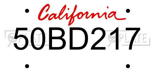 50BD217 California License Plate