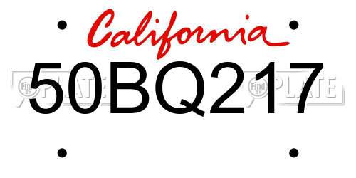 50BQ217 California License Plate