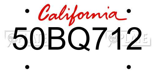 50BQ712 California License Plate