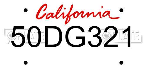 50DG321 California License Plate