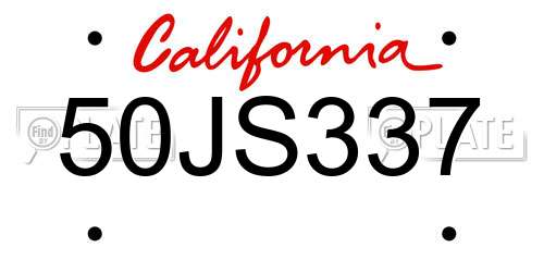 50JS337 California License Plate