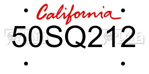 50SQ212 California License Plate