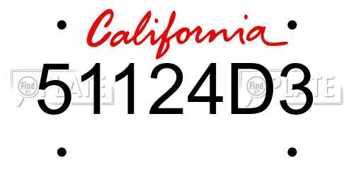 51124D3 California License Plate