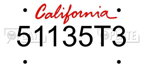 51135T3 California License Plate