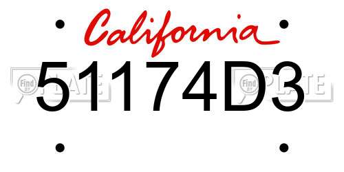 51174D3 California License Plate
