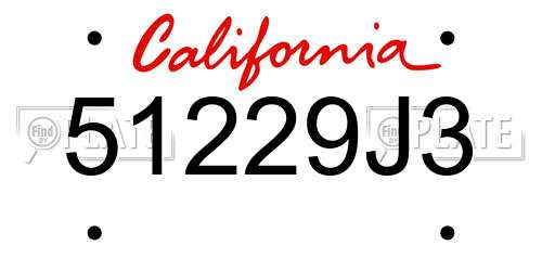 51229J3 California License Plate