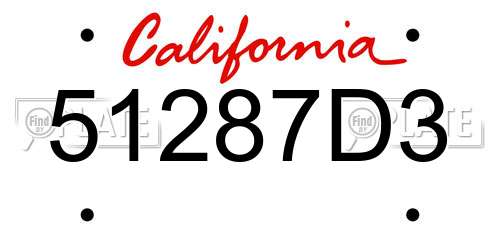 51287D3 California License Plate