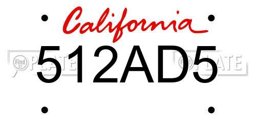512AD5 California License Plate