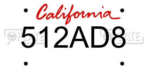 512AD8 California License Plate