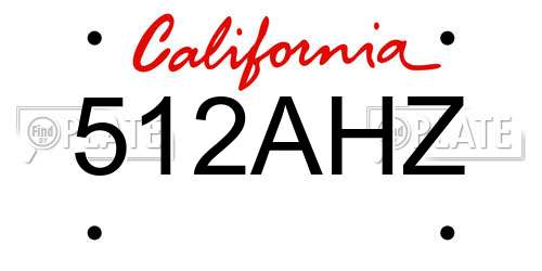 512AHZ California License Plate