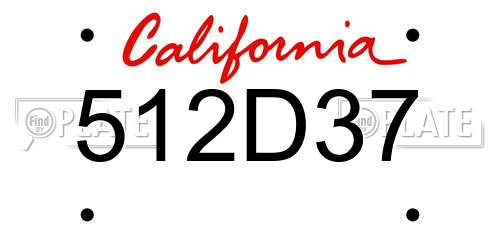 512D37 California License Plate
