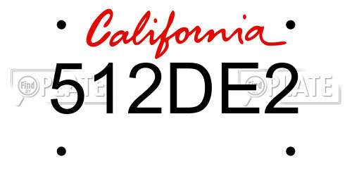 512DE2 California License Plate