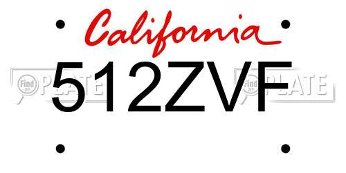512ZVF California License Plate