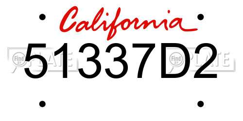 51337D2 California License Plate