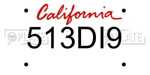 513DI9 California License Plate
