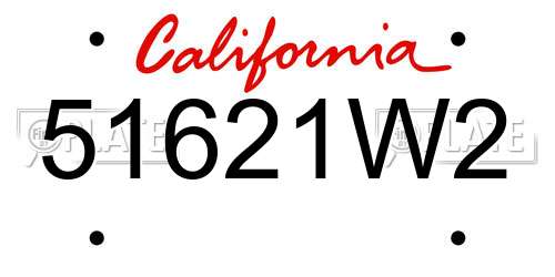 51621W2 California License Plate