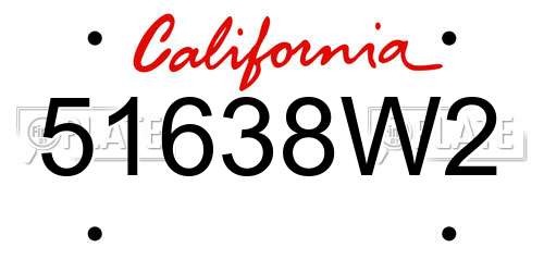 51638W2 California License Plate
