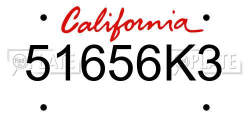 51656K3 California License Plate