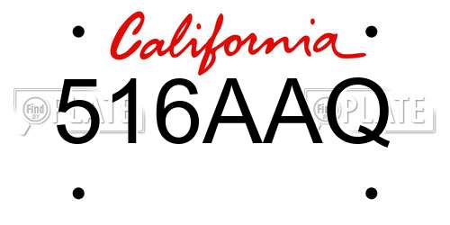 516AAQ California License Plate